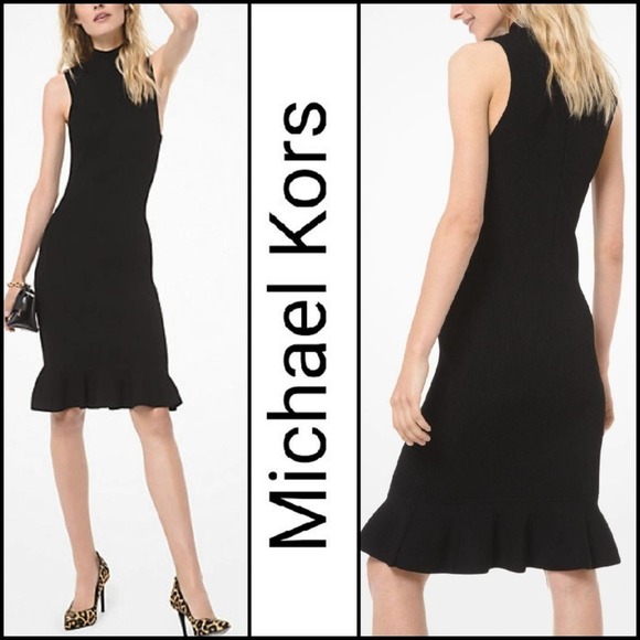 NEW! MICHAEL KORS Ribbed Stretch Ruffle Hem Dress XXS. - Picture 1 of 7
